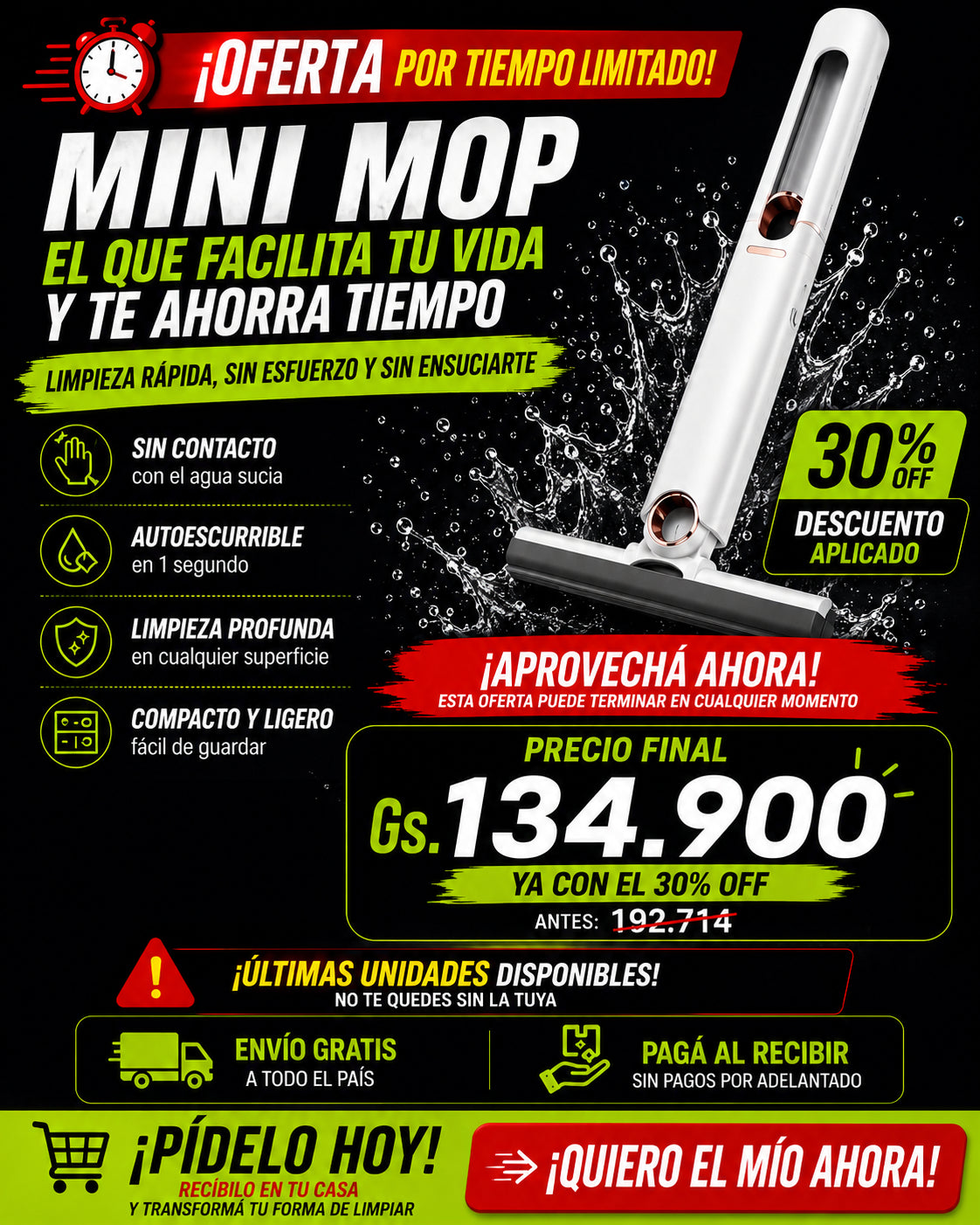 Mini Mop Autoescurrible: limpiá rápido sin ensuciarte las manos