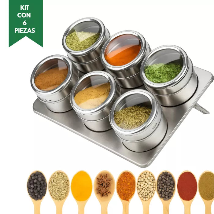 Porta Condimentos Magnético de Inox 6 pzas 🚨ÚLTIMAS UNIDADES 🚨
