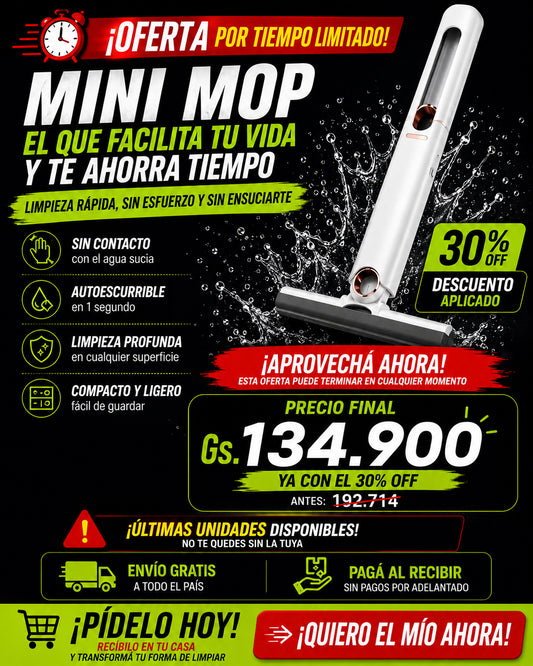 Mini Mop Autoescurrible: limpiá rápido sin ensuciarte las manos
