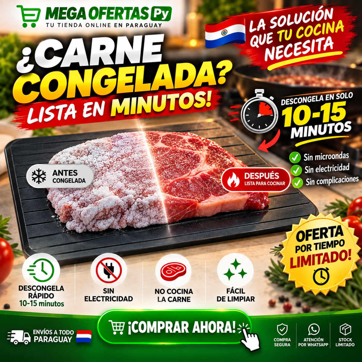 DescongelaMax™ – Descongelá Carne en Minutos Sin Microondas