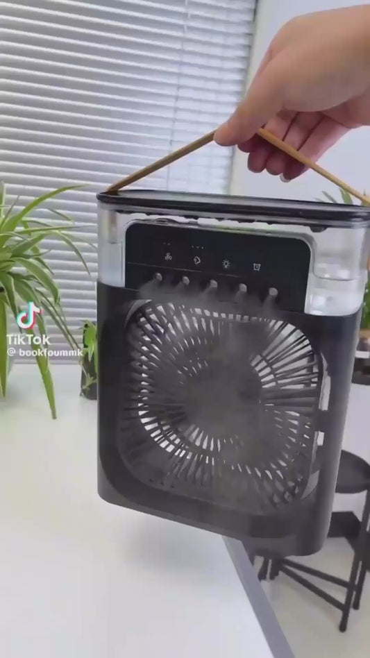 VENTILADOR PORTATIL 3 EN 1 – ENFRÍA, HUMIDIFICA Y REFRESCA
